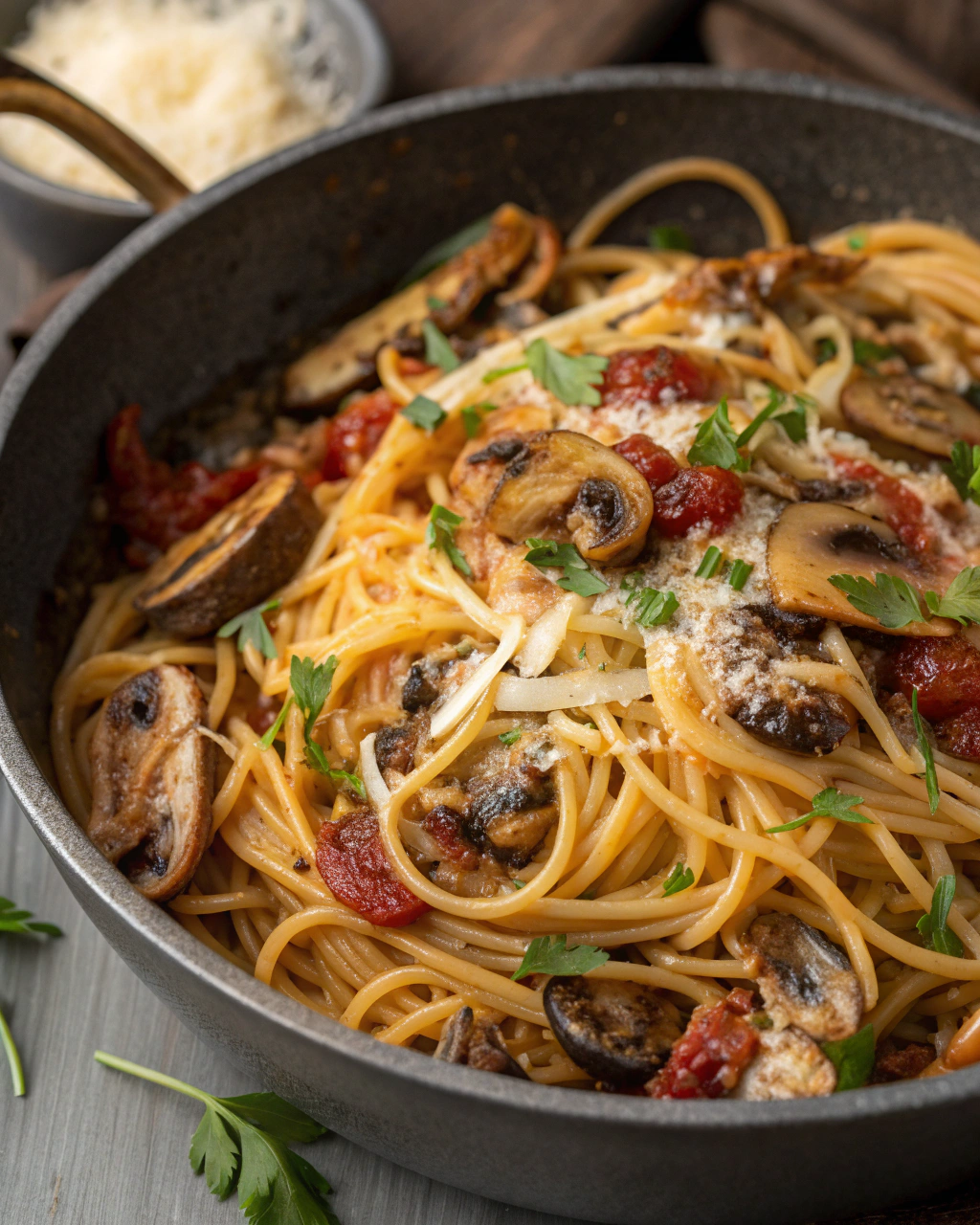 Spaghetti aux champignons à la poêle