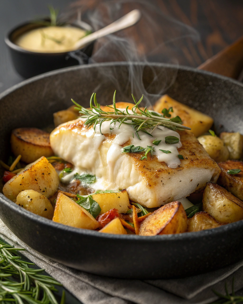 Cabillaud Pommes Crème Romarin