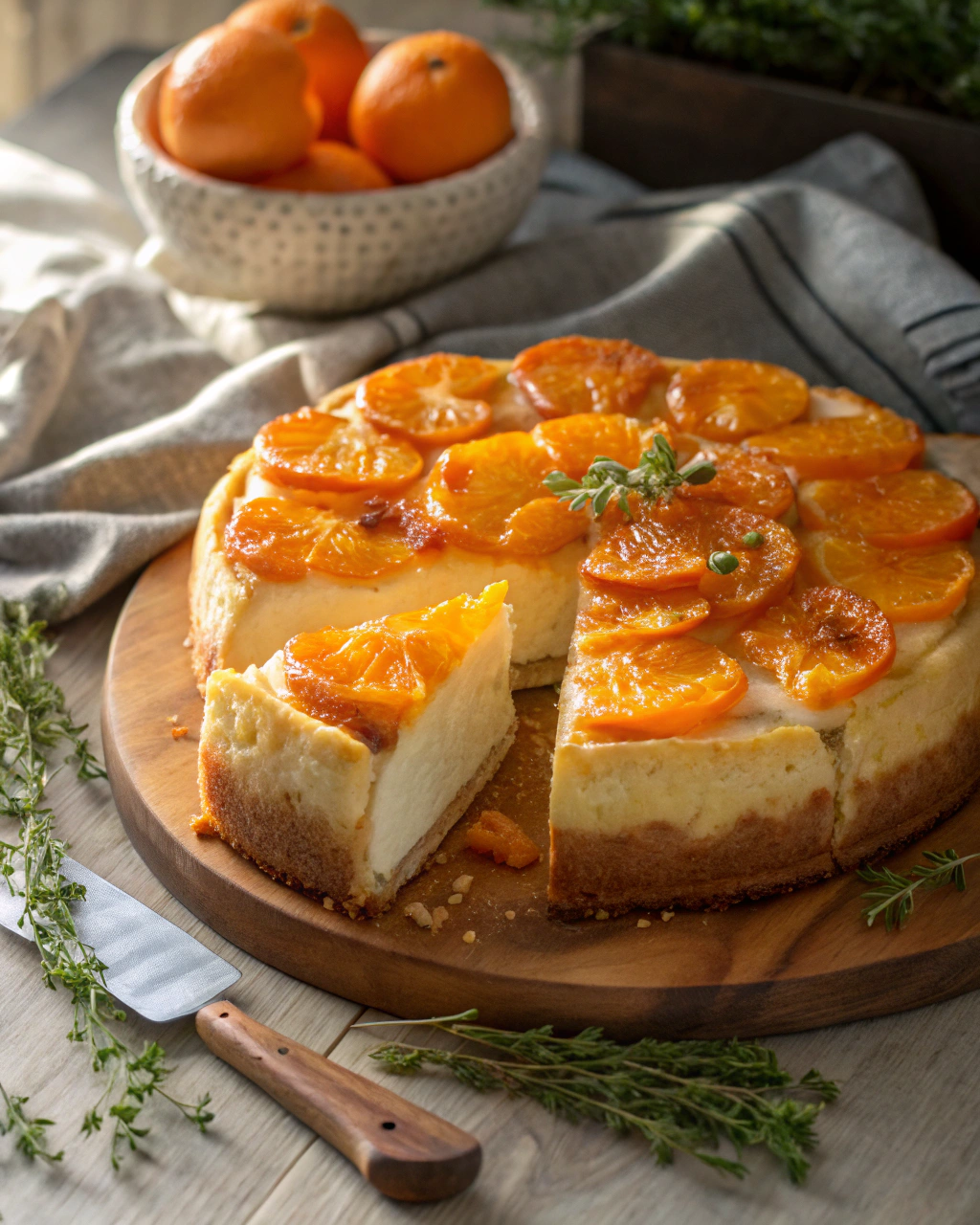 Gâteau au fromage blanc et mandarines
