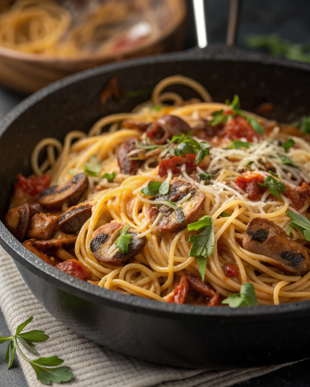 Spaghetti aux champignons à la poêle