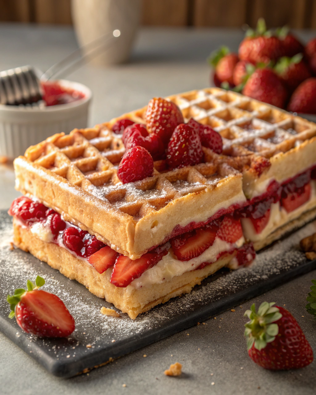 Gâteau de gaufres aux fraises
