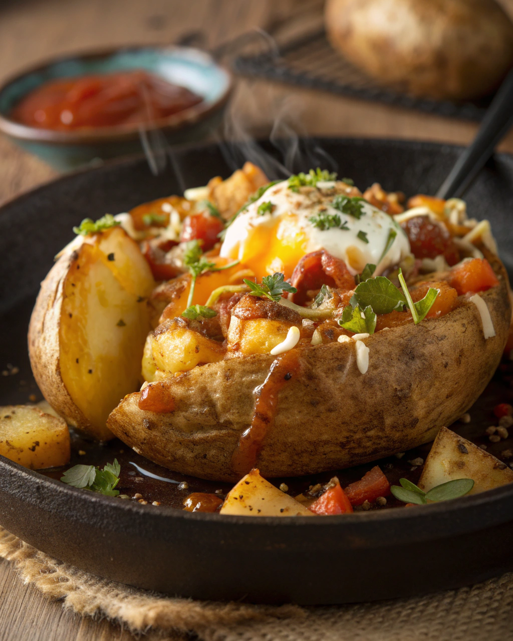 Pommes de terre sautées aux œufs et fromage
