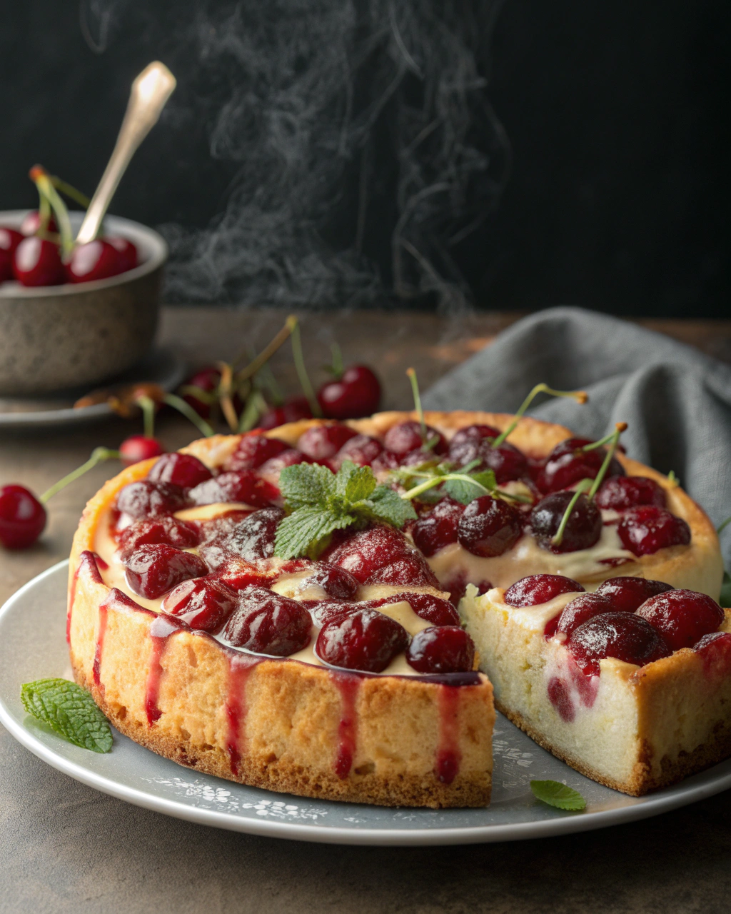 Gâteau aux cerises sur plaque